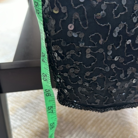 Vintage Laurence Kazar silk long black sequin column dress SZ XS-S - Picture 10 of 13